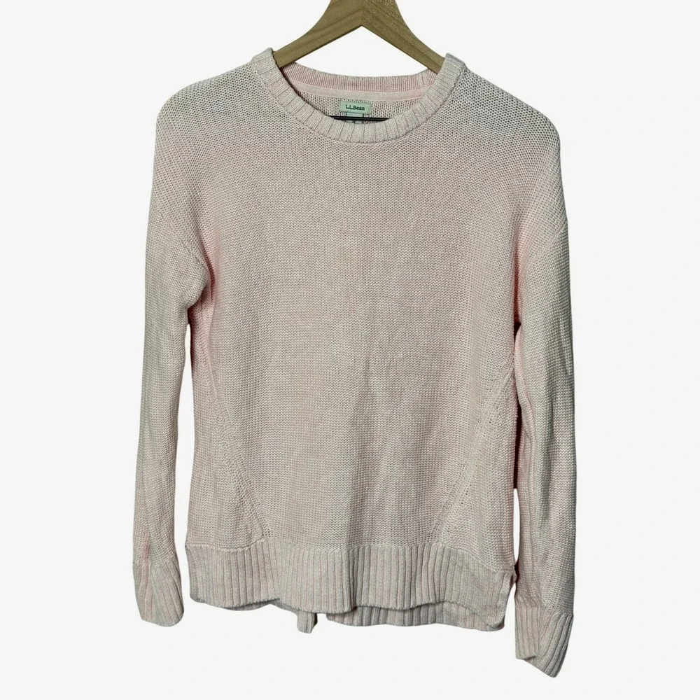 L.L.Bean Linen Cotton Blend Crew Neck Sweater Pink Size‎ Medium Coastal Preppy
